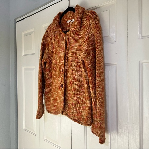Tinu & Stu Chunky Knit Wool Orange Collared Cardigan Sweater Size Medium Womens - Picture 1 of 9